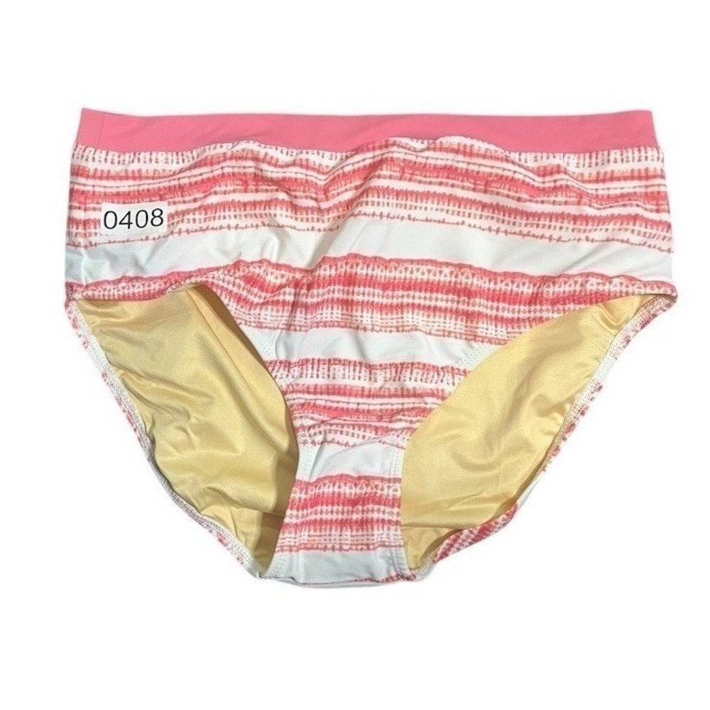 Talbots Women High Waist Bikini Bottom Size M Pink & White Striped Full Coverage